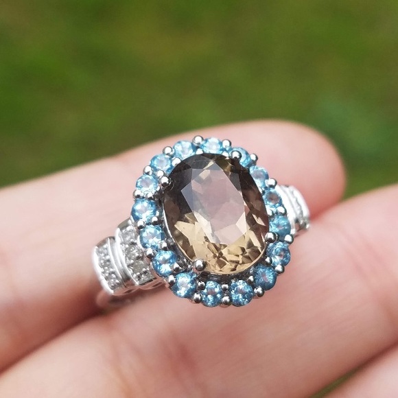 Jewelry - 10k Solid White Gold Smoky Quartz & Diamond Ring